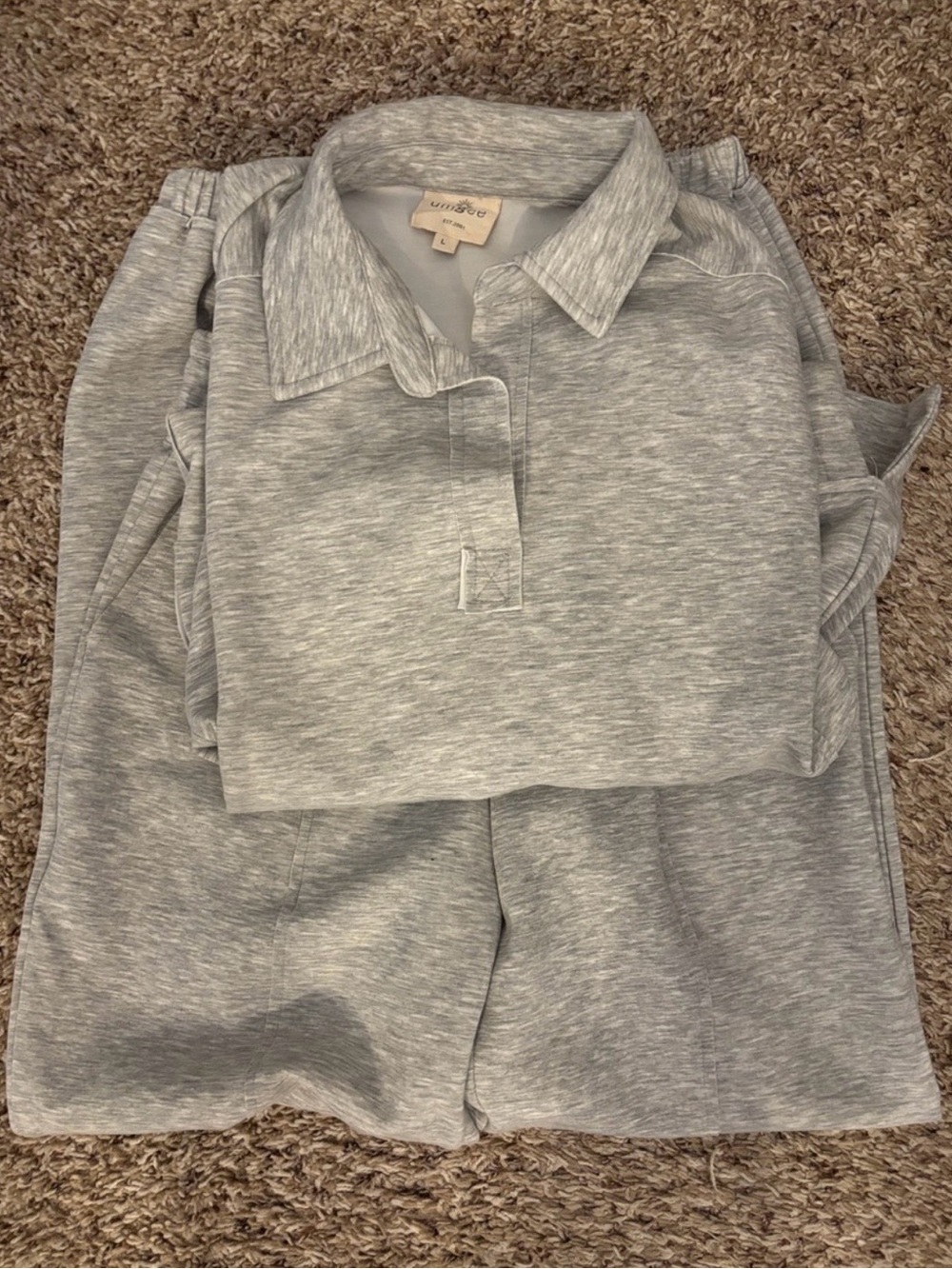 Umgee Light Gray Collared Crewneck Sweatshirt and lounge pant set